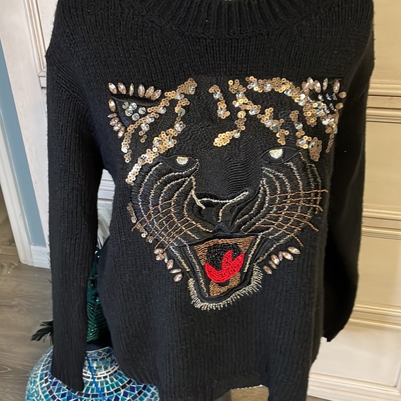 Guess Cyndi bling Tiger Black Sweater - Size Small - Picture 2 of 6